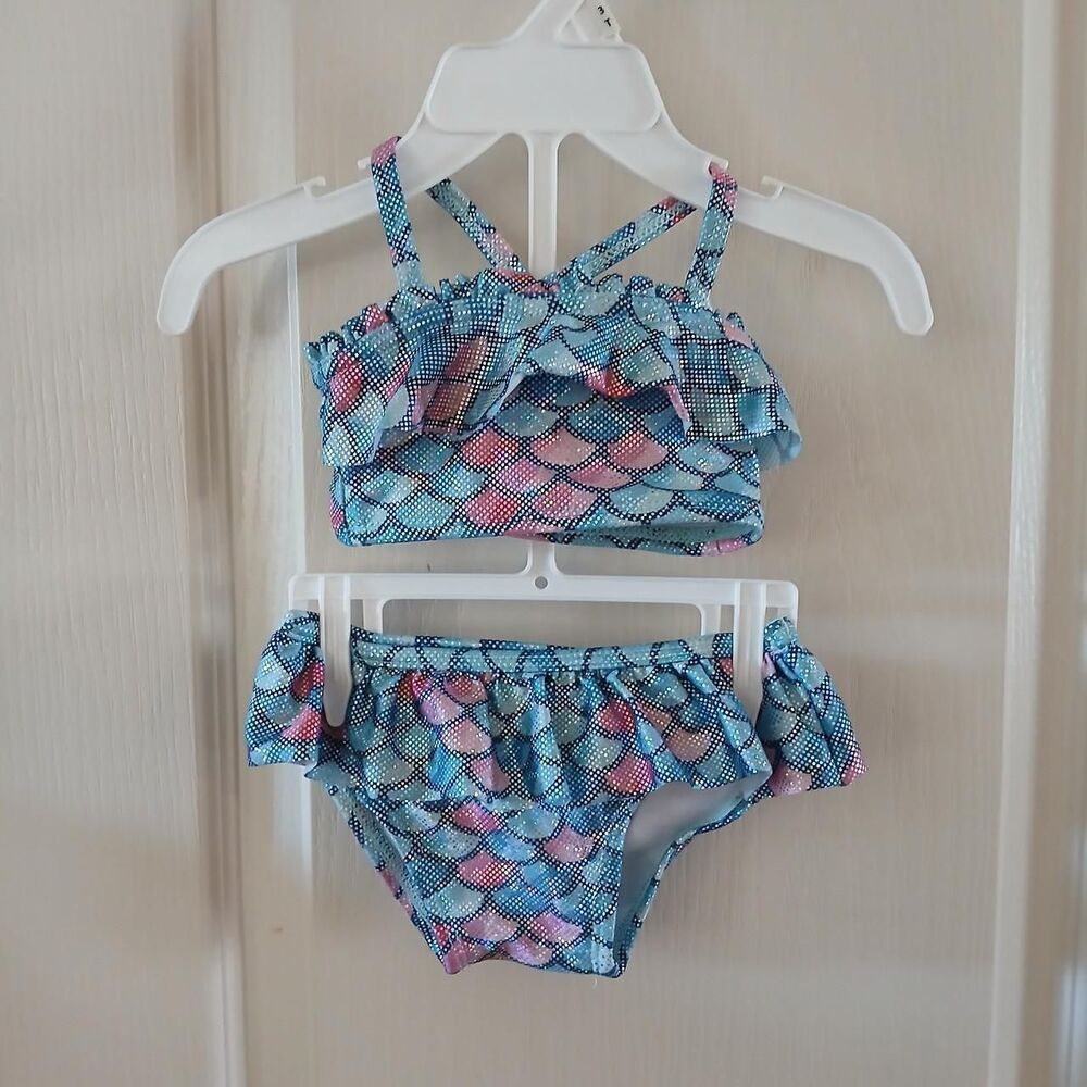 NWOT Gymboree Mermaid Print Ruffled 2-piece Swimsuit Set Baby Girl 0-3M Vacation